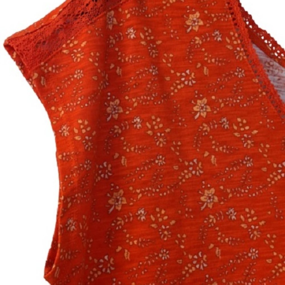 C&C California Reddish Orange Boho Floral & Paisley Print Knit Soft Top SZ S NWT - Picture 7 of 10